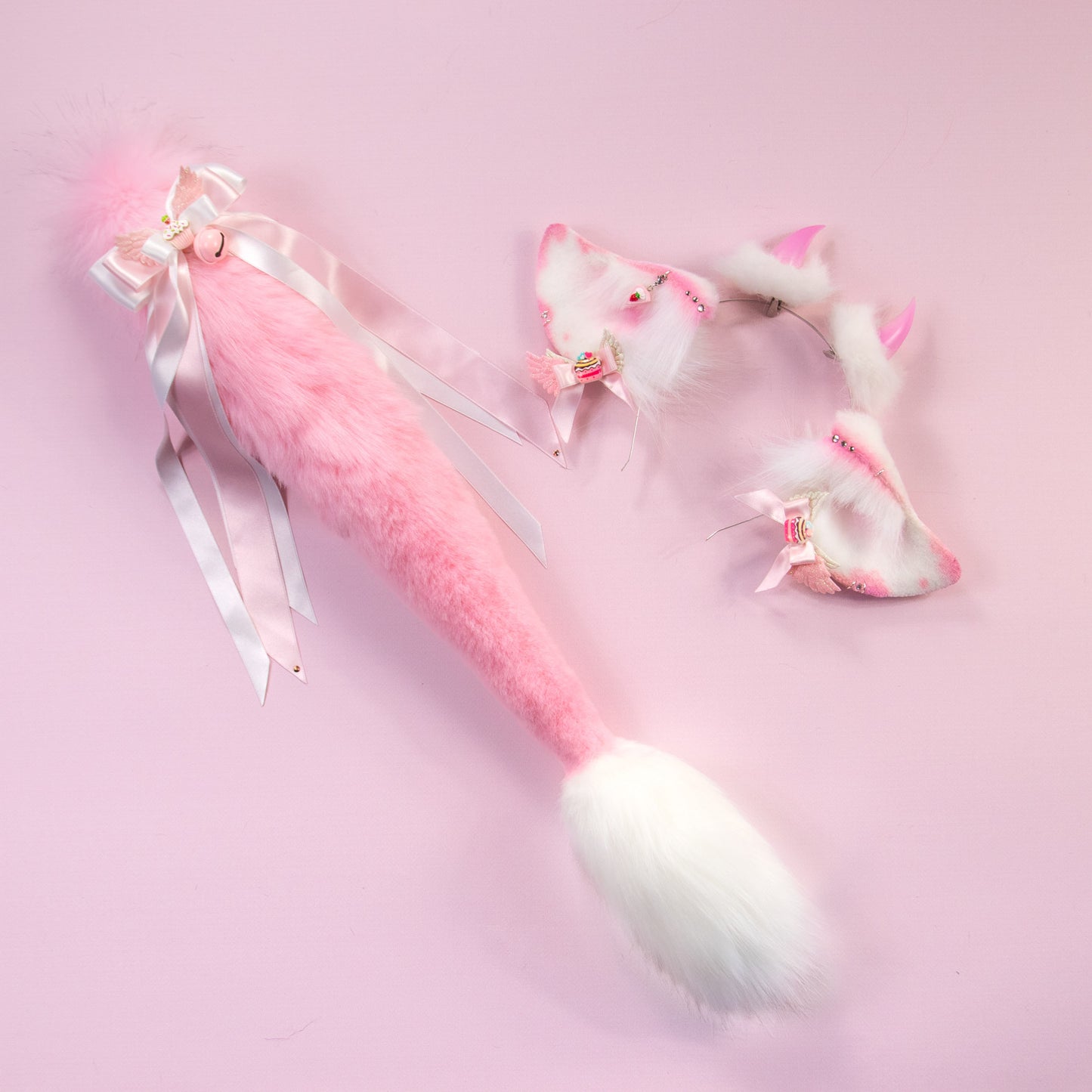Pink Cow Ears and Tail Set