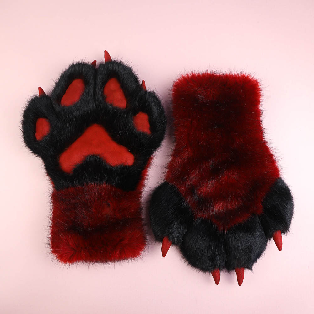 Dark Red Kitten Paws Gloves