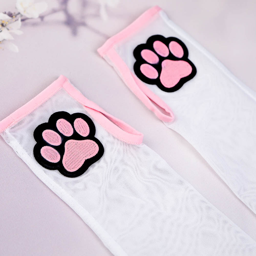 White and Pink Kitten Mitten Gloves