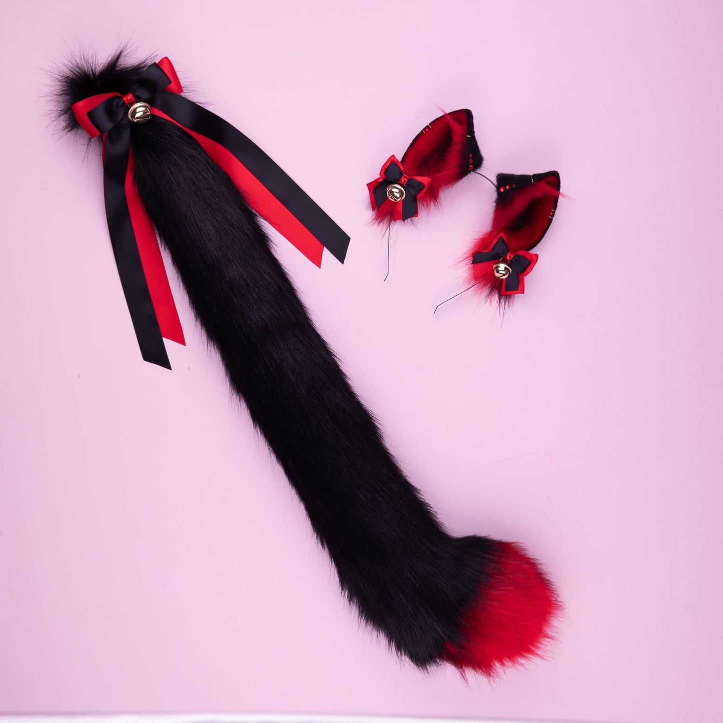 Black and Red Kitten Ears and Tail Set
