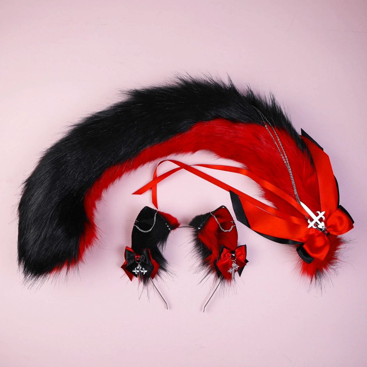 Mismatched Black&Red Cross Kitty Set