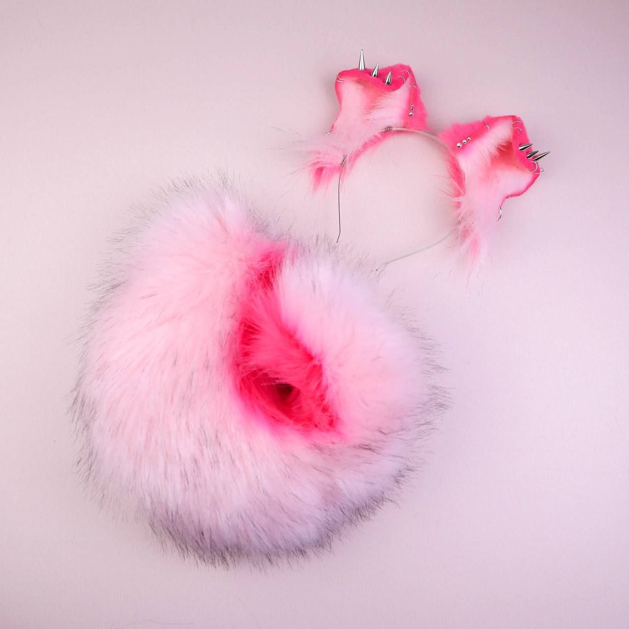 Pink Spiked Puppy Ears and Tail Set