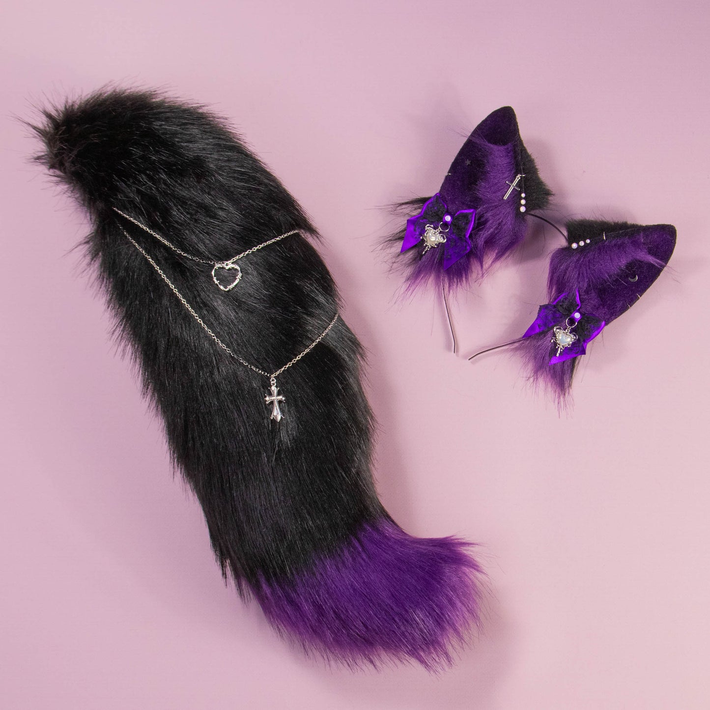 Black and Violet Fox Ears and Tail Set