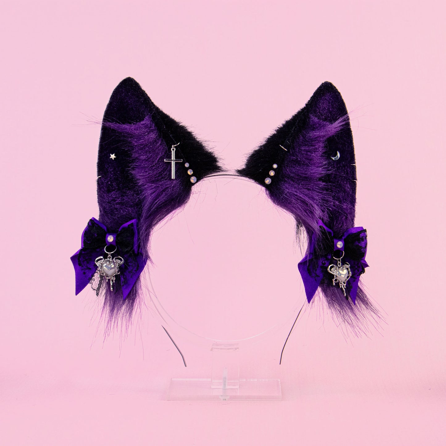 Black and Violet Fox Ears and Tail Set