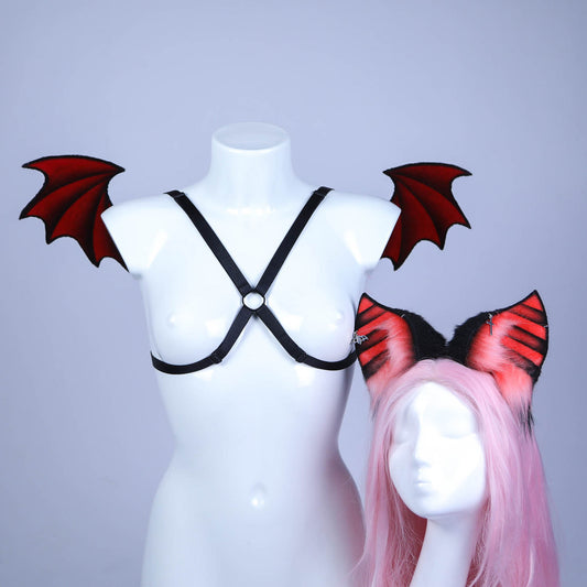 Black and Red  Bat Ears and Wings