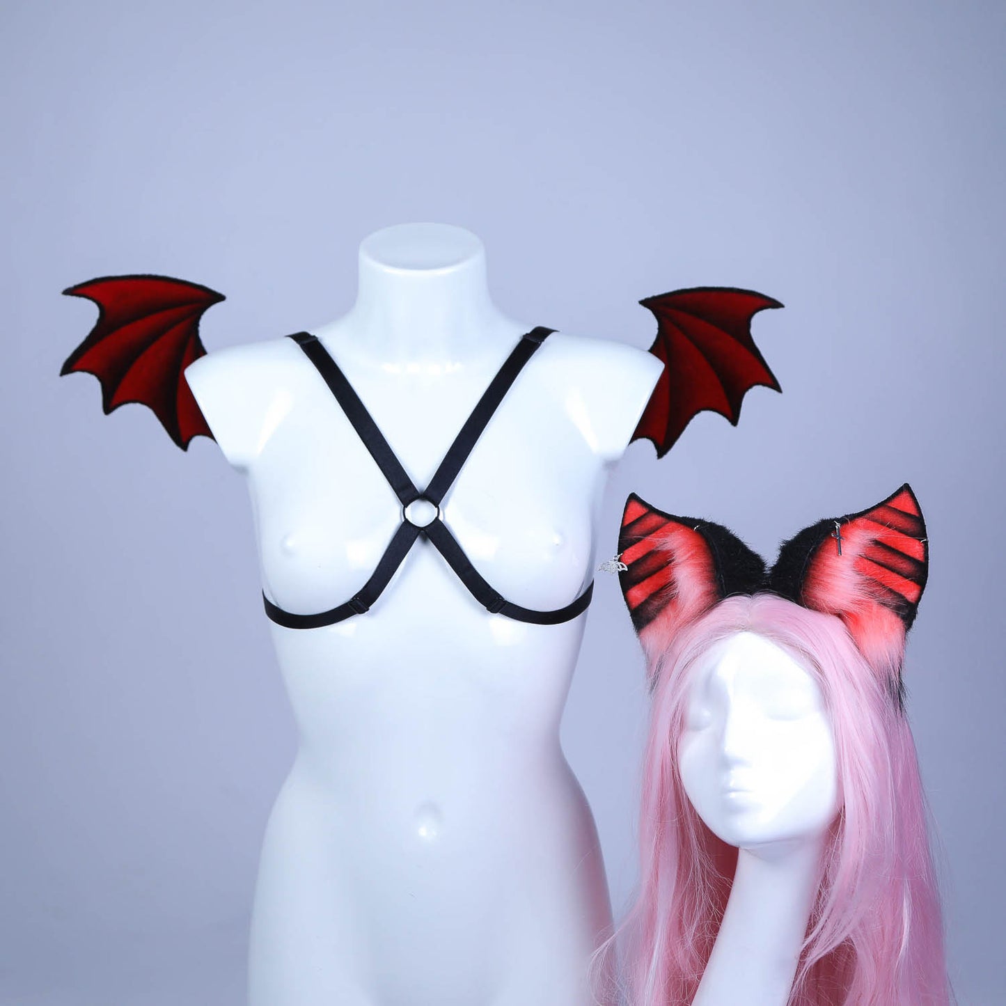 Black and Red  Bat Ears and Wings