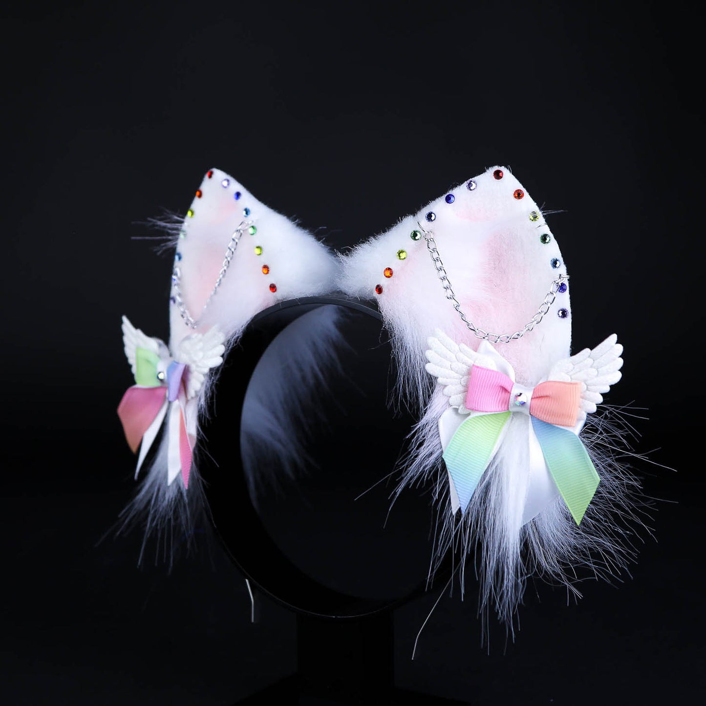 White Rainbow Kitty Ears