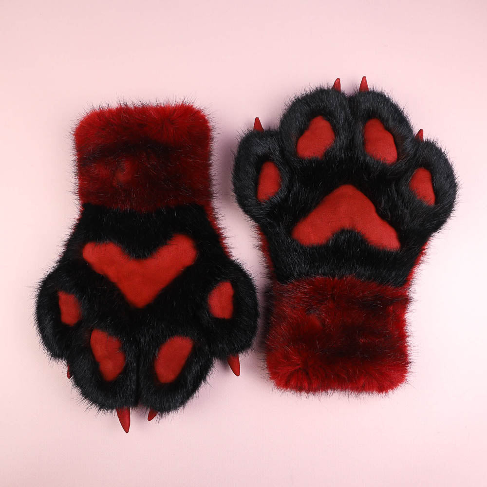 Dark Red Kitten Paws Gloves