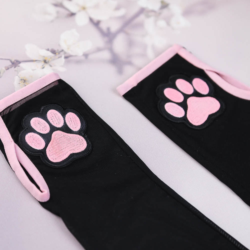 Black and Pink Kitten Mitten Gloves