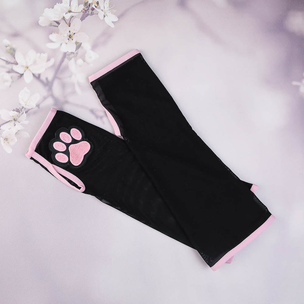 Black and Pink Kitten Mitten Gloves