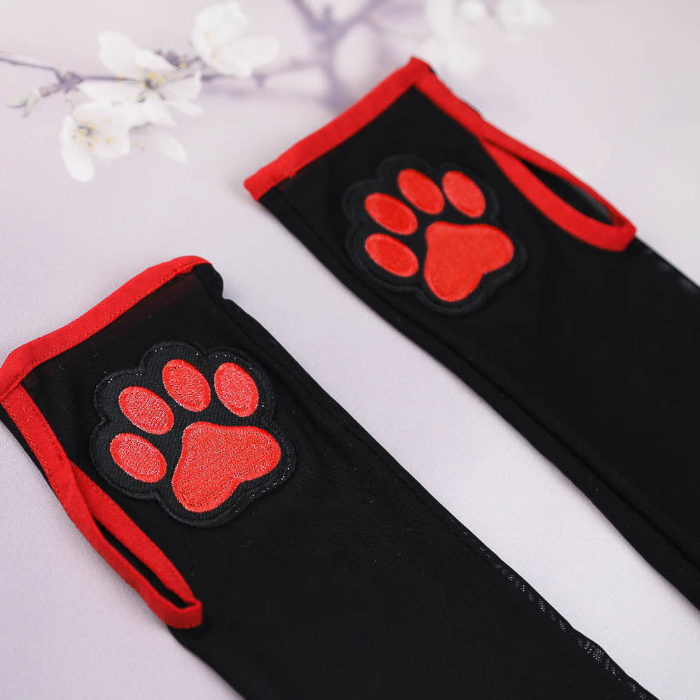 Black and Red Kitten Mitten Gloves