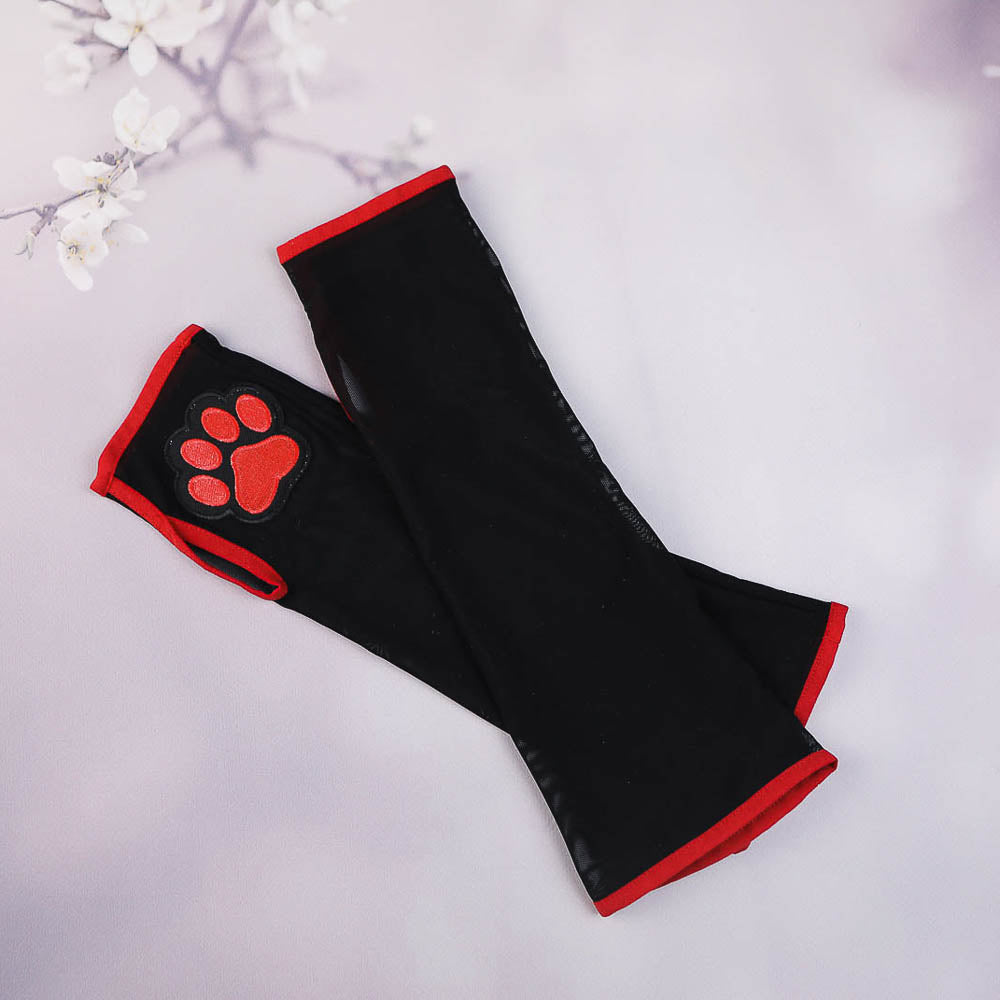 Black and Red Kitten Mitten Gloves