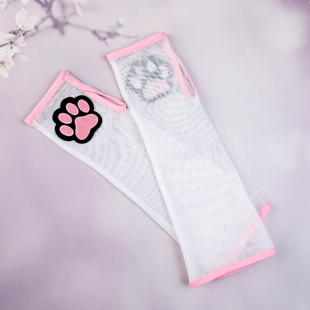 White and Pink Kitten Mitten Gloves