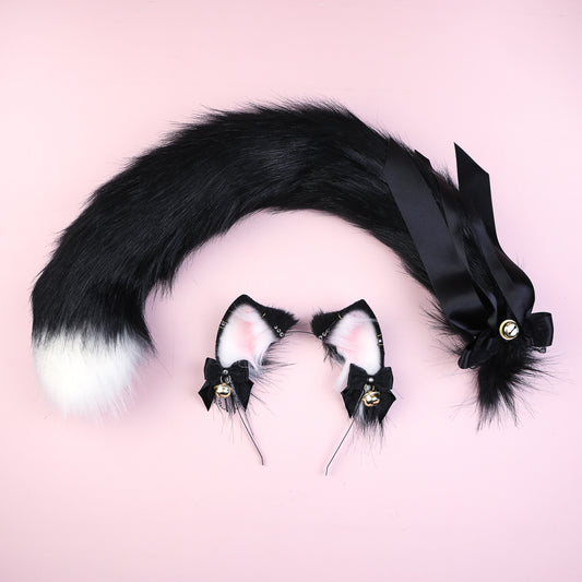 Black and White Cat Ears and Tail Set