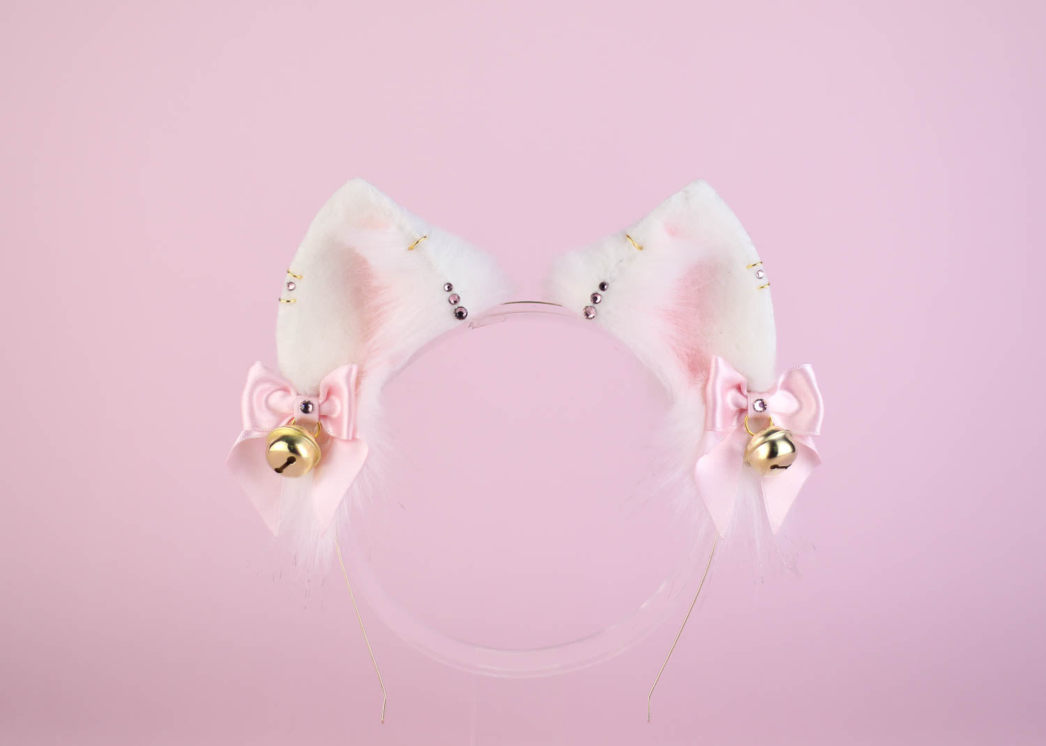 Fluffy white and outlet pink deer cat set ears and tail