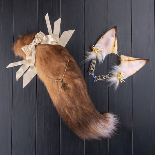 Blond Kitsune Ears and Tail Set
