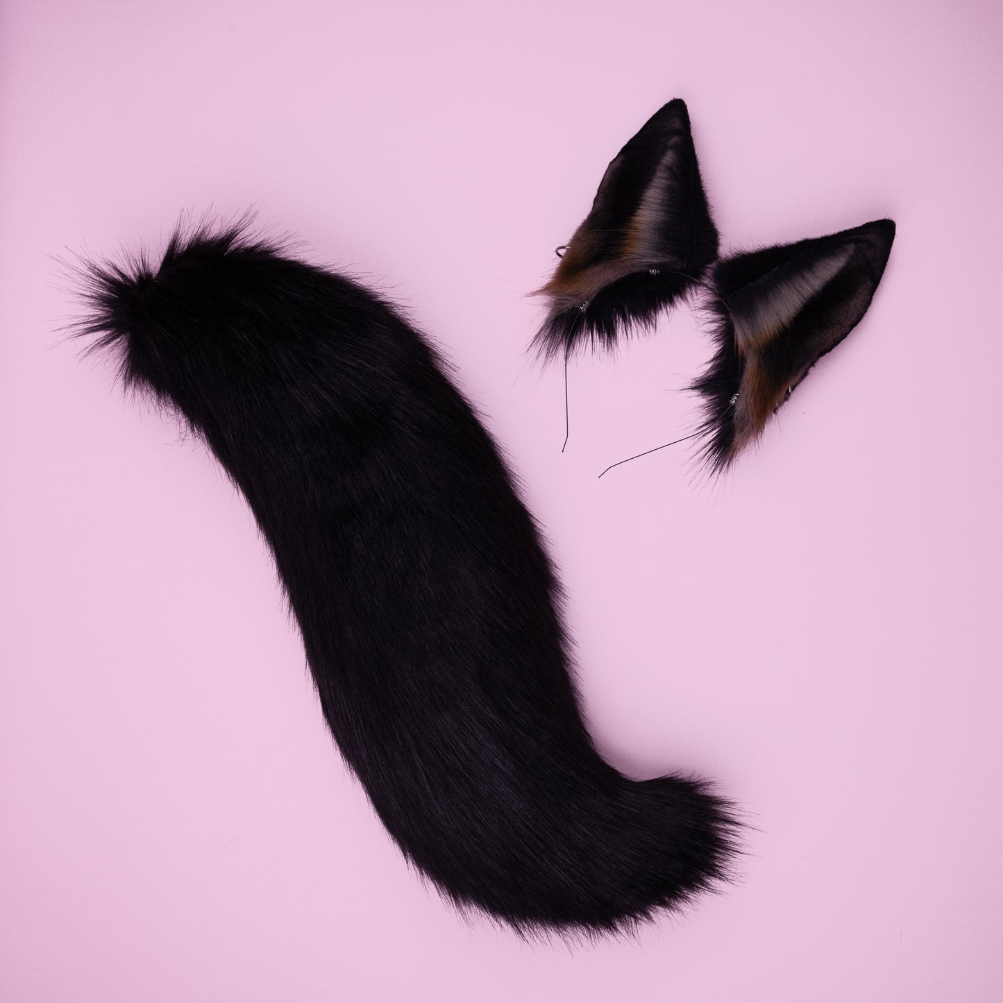 Realistic Black Wolf Ears and Tail Set