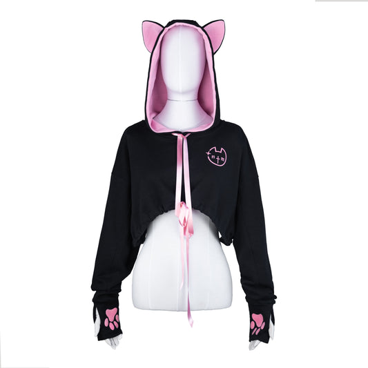 NEKO crop hoodie (black and pink)