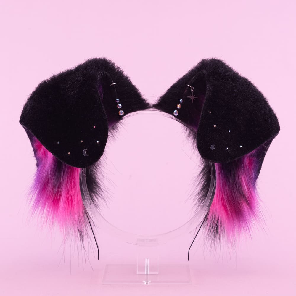 Black and Hot Pink Puppy Ears