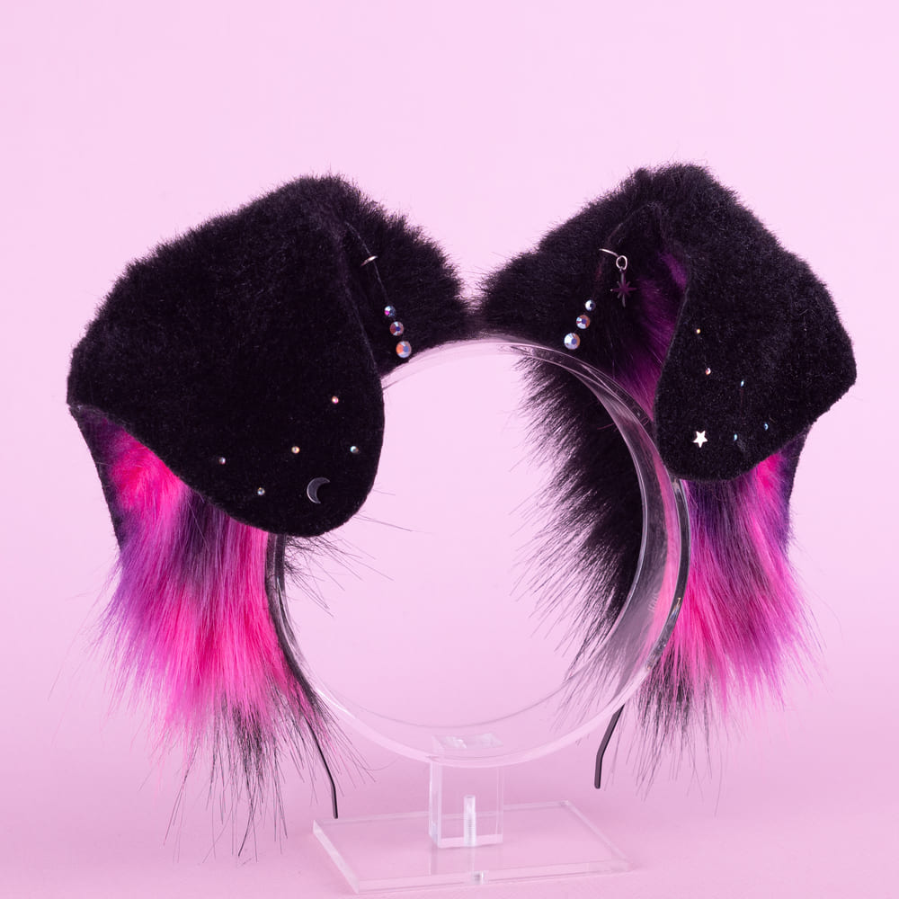 Black and Hot Pink Puppy Ears and Tail Set