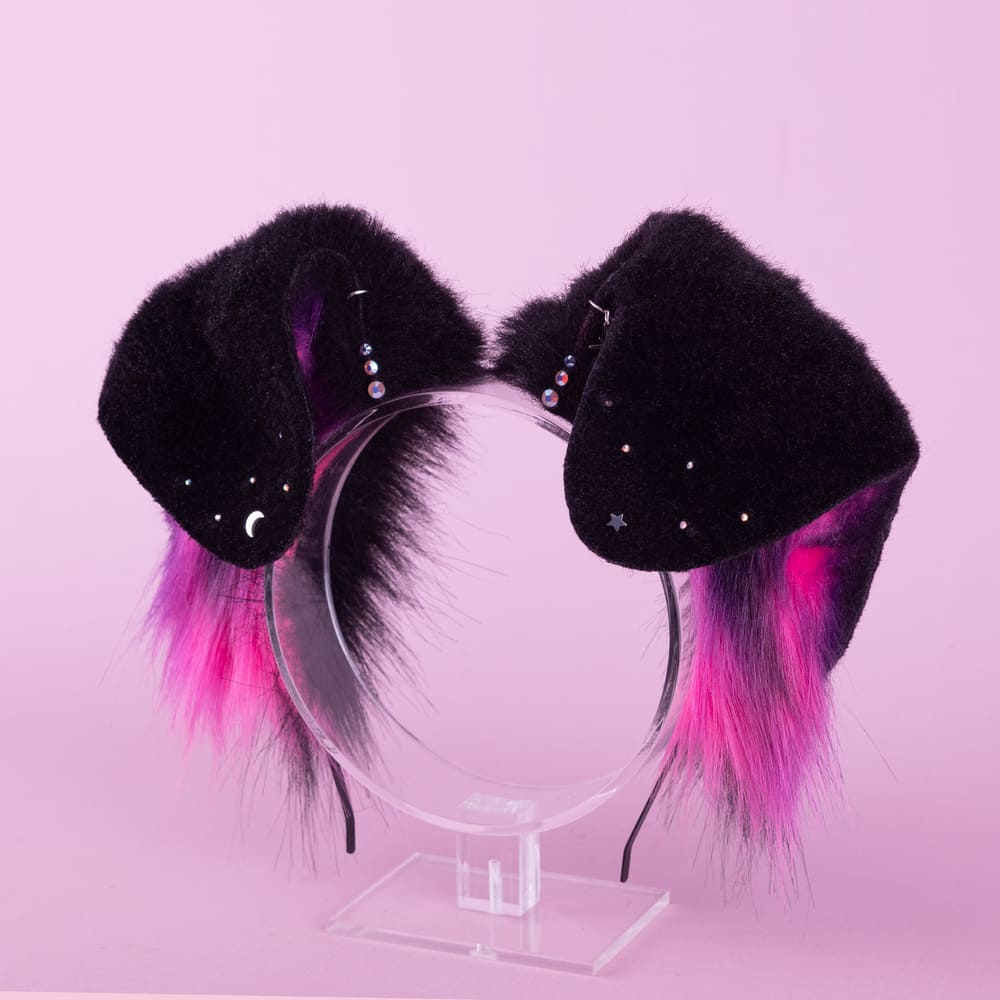 Black and Hot Pink Puppy Ears