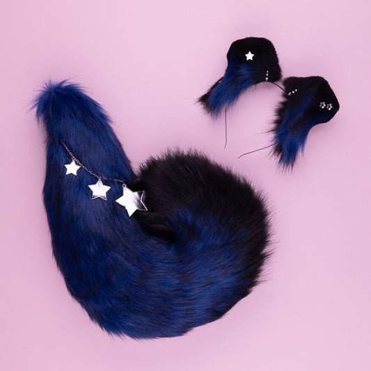 Blue and Black Starry Puppy Ears and Tail Set