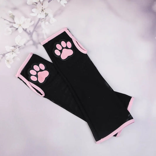 Black and Pink Kitten Mitten Gloves