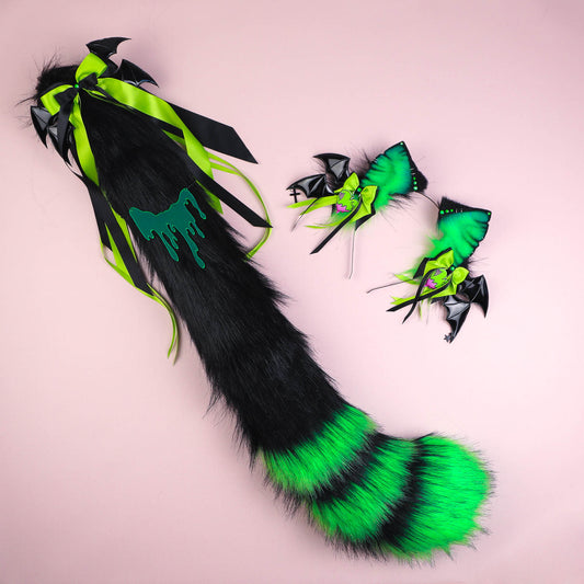 Green Spooky Kitty Ears and Tail Set
