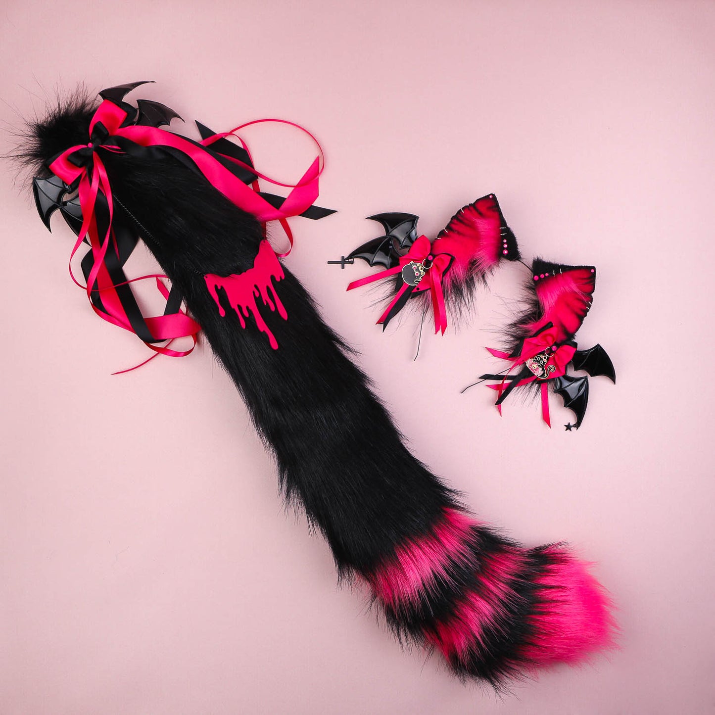 Pink Spooky Kitty Ears and Tail Set