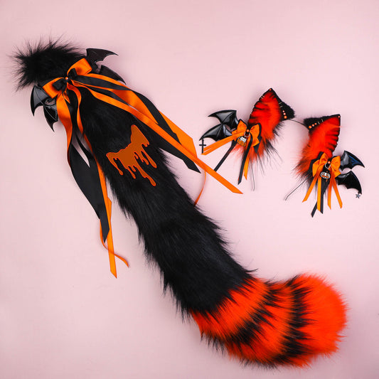 Pumpkin Spooky Kitty Ears and Tail Set