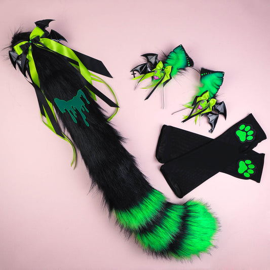 Green Spooky Kitty Ears and Tail Full Set