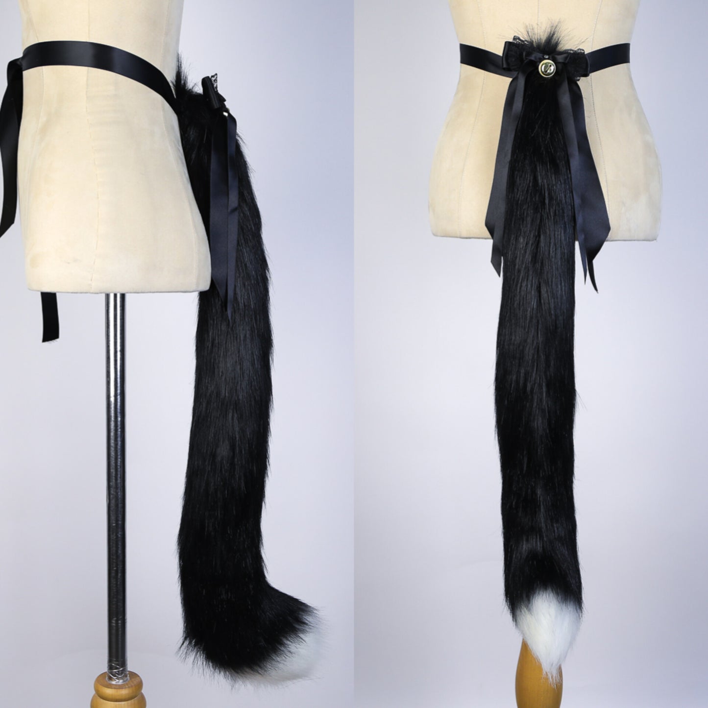 Black and White Cat Ears and Tail Set