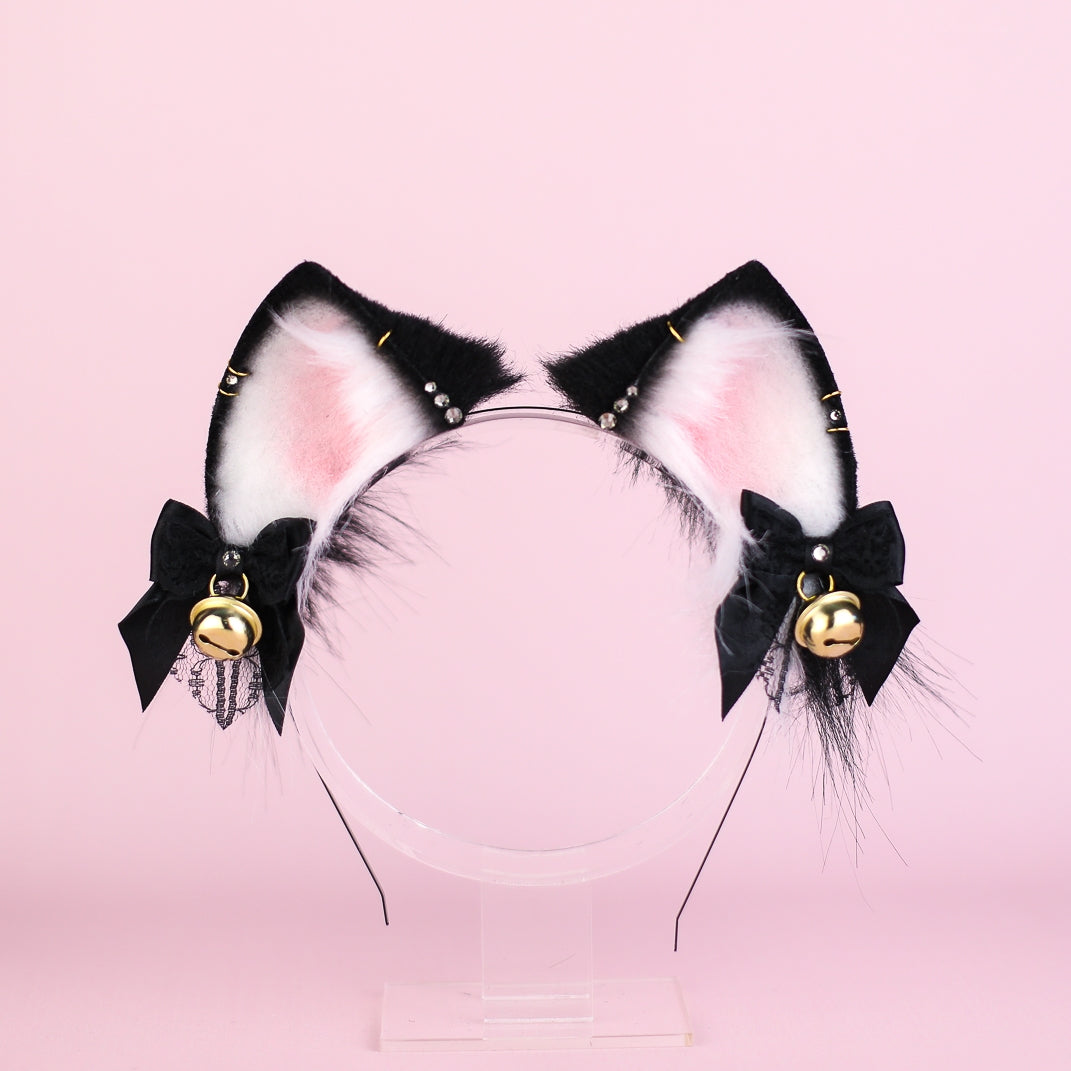 Black and White Cat Ears and Tail Set