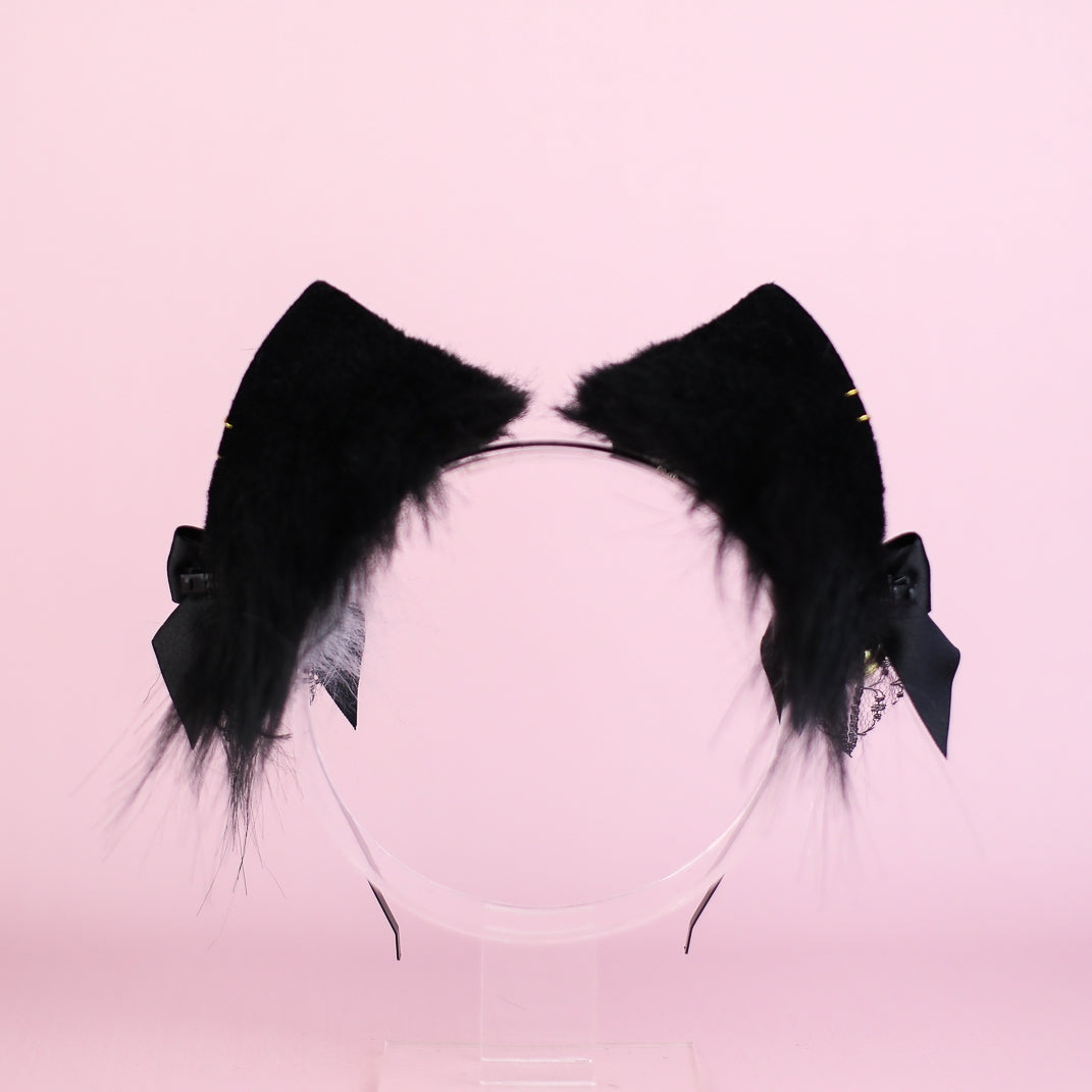 Black and White Cat Ears and Tail Set