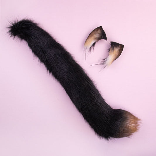 Black and Brown Kitten Ears and Tail Set