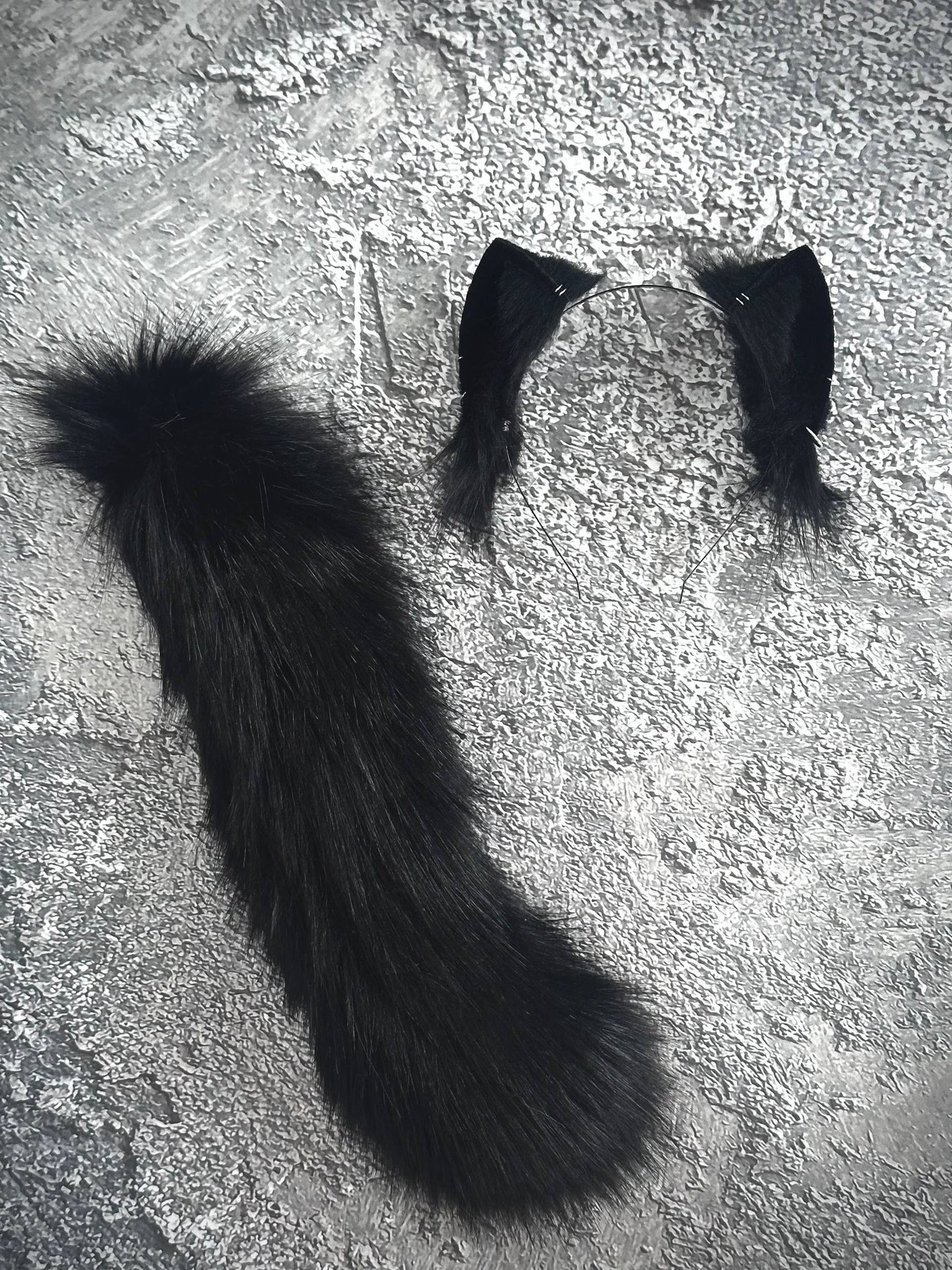 Solid Black Mini Kitten Ears and Tail Set RFS