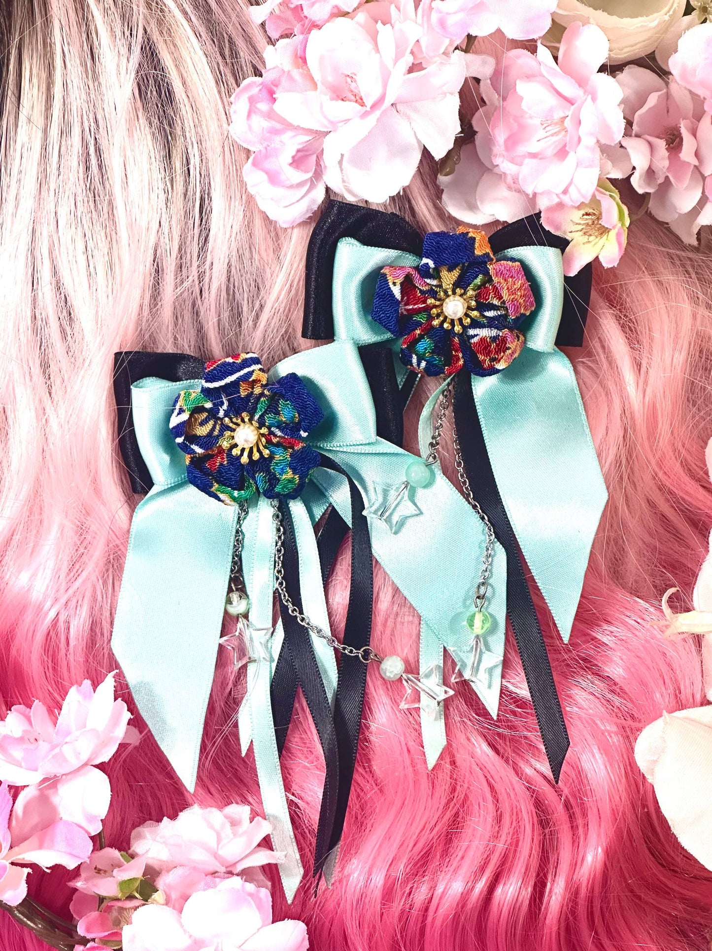 Mint Kanzashi Bows