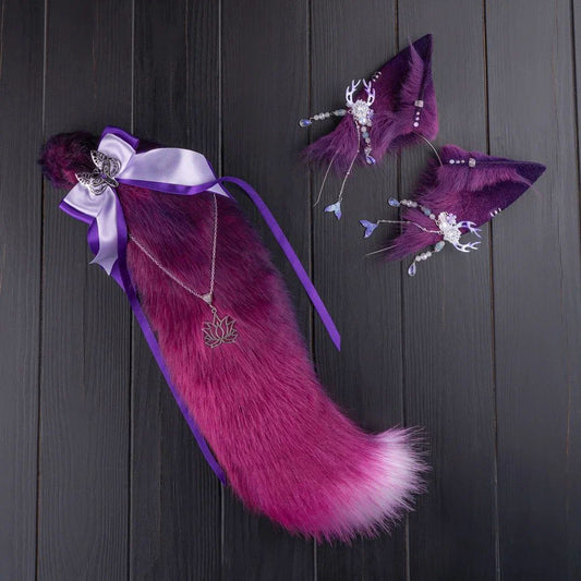 Fuchsia Kitsune Ears and Tail Set