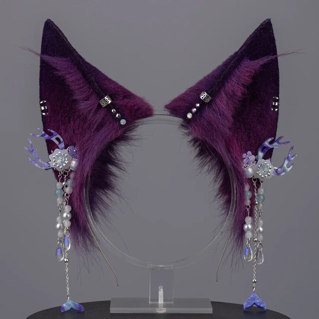 Fuchsia Kitsune Ears and Tail Set