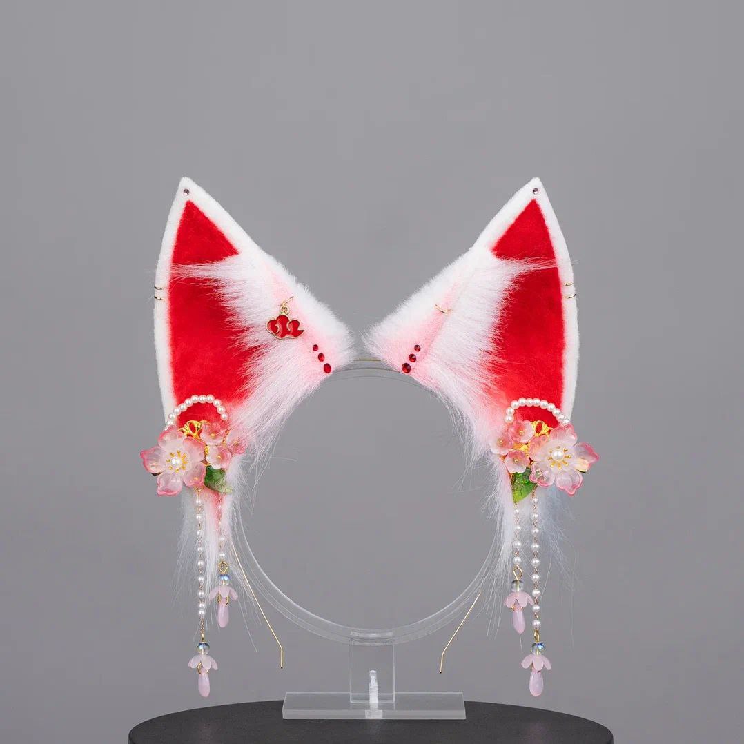 Red and pink Kitsune Ears