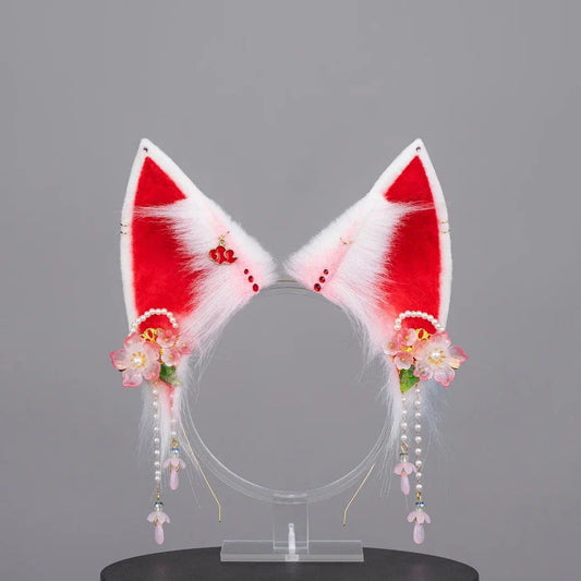 Red and pink Kitsune Ears