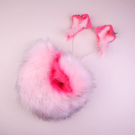 Pink Spiked Puppy Ears and Tail Set