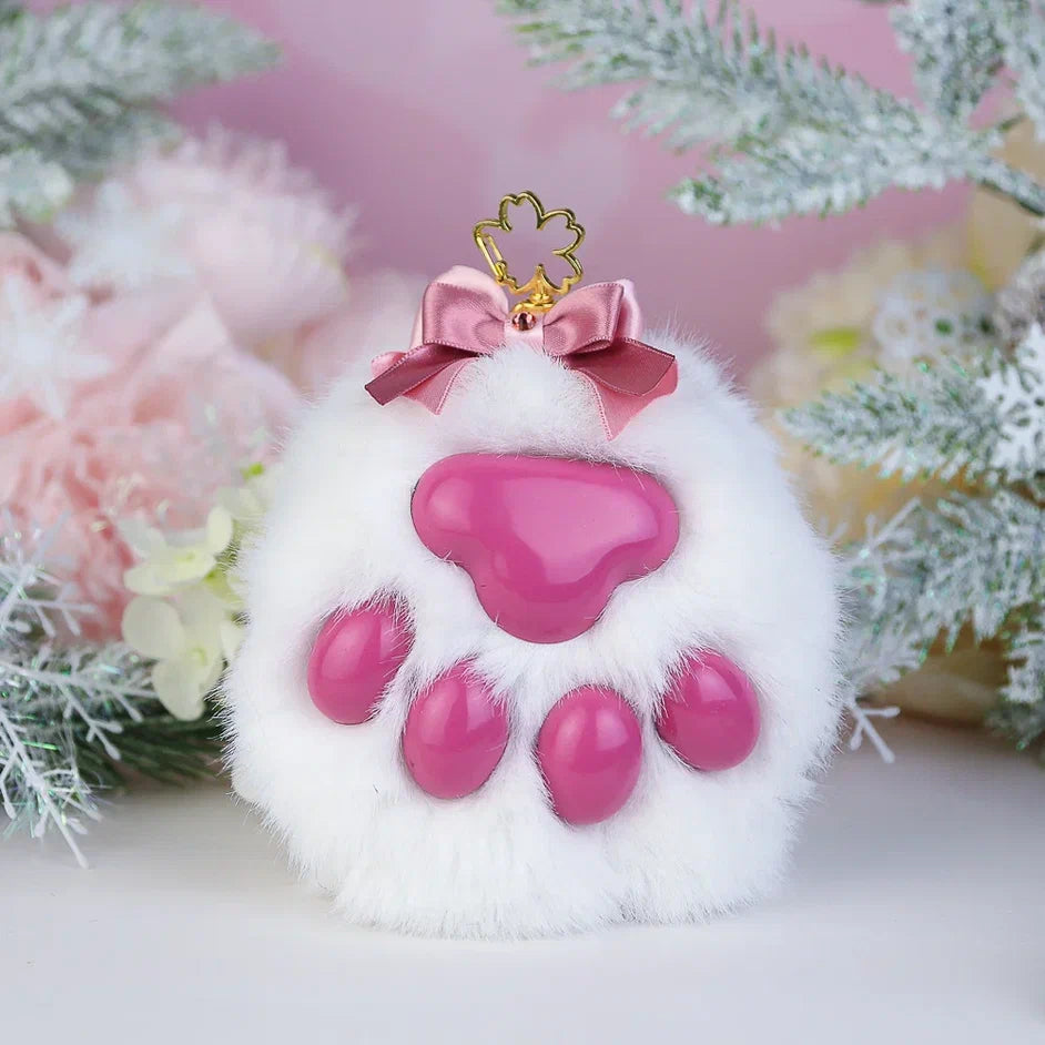 White Kitten Paw Keychain