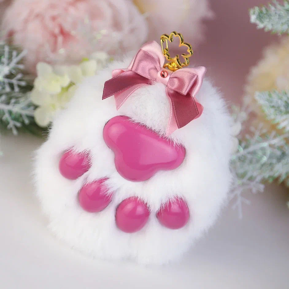 White Kitten Paw Keychain