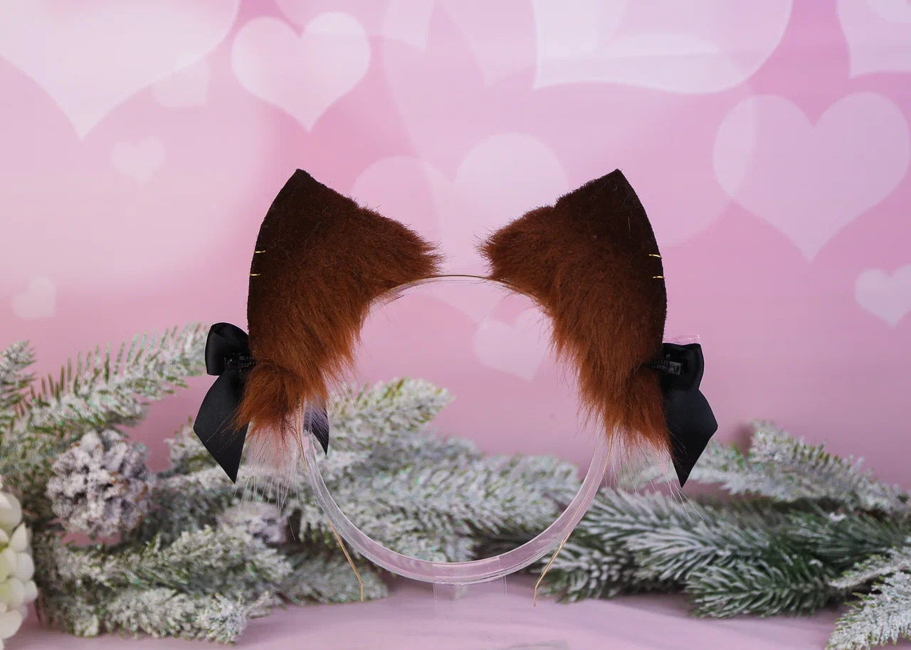 Brown Starry Cat Ears and Tail Set