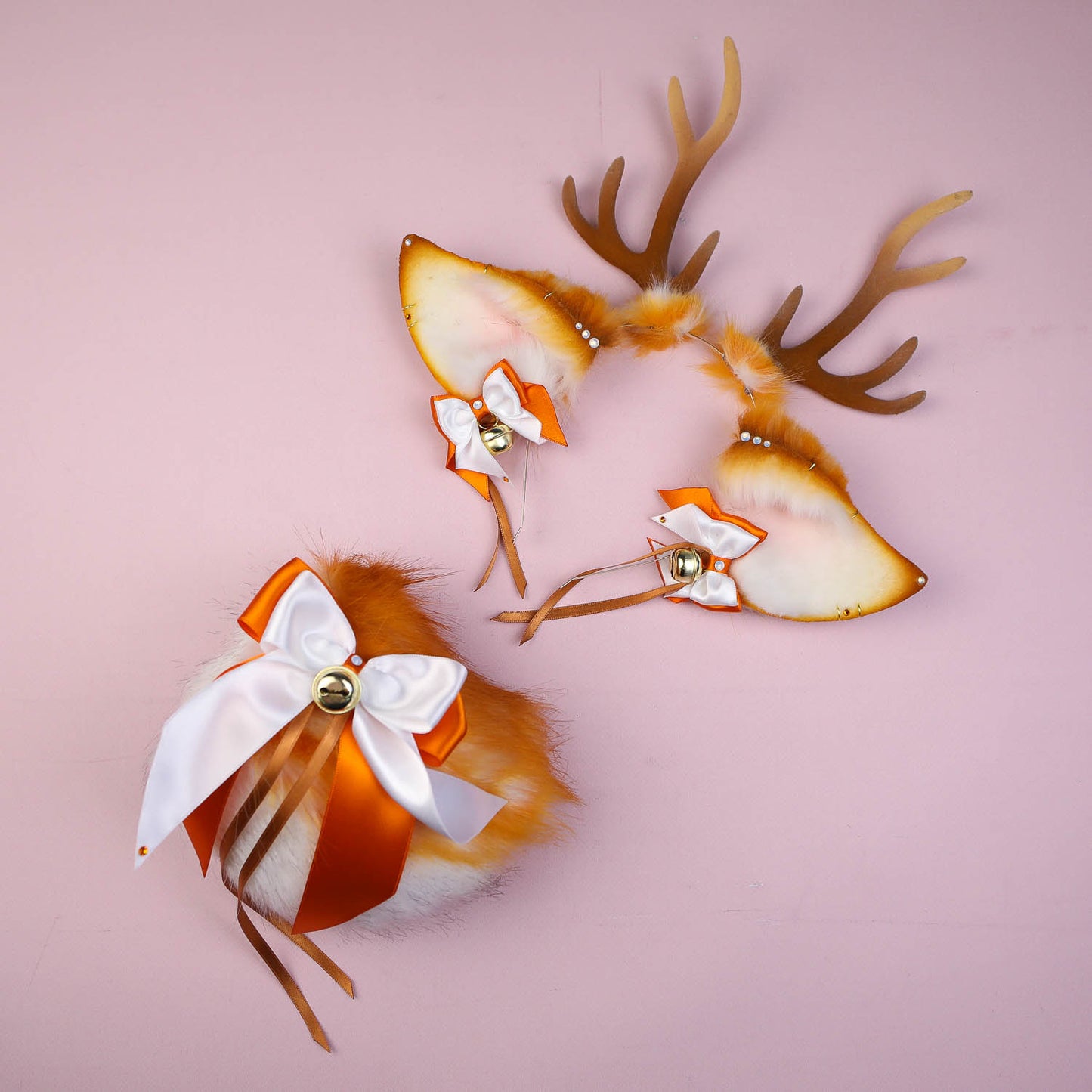 Realistic Ginger Deer Ears and Tail Set