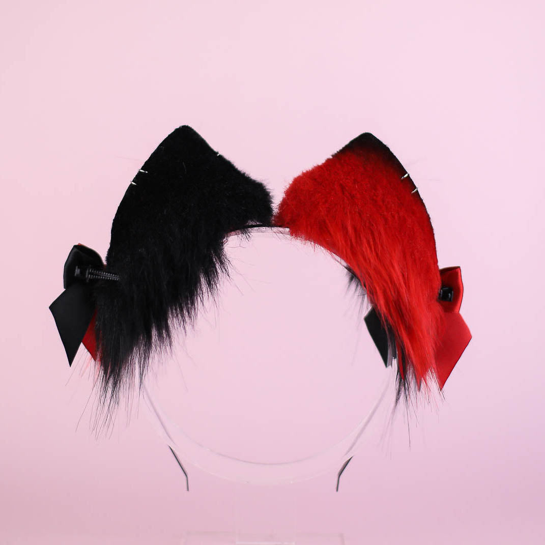 Mismatched Black&Red Cross Kitty Ears